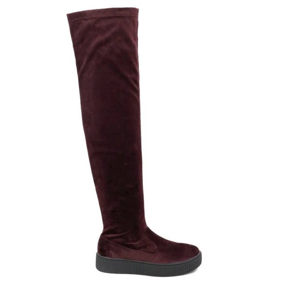 NWOT Burgundy "Lynbrook" Velvet Over the Knee Boot - Picture 2 of 5